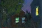 Oil painting nocturne of a house in Provincetown, MA